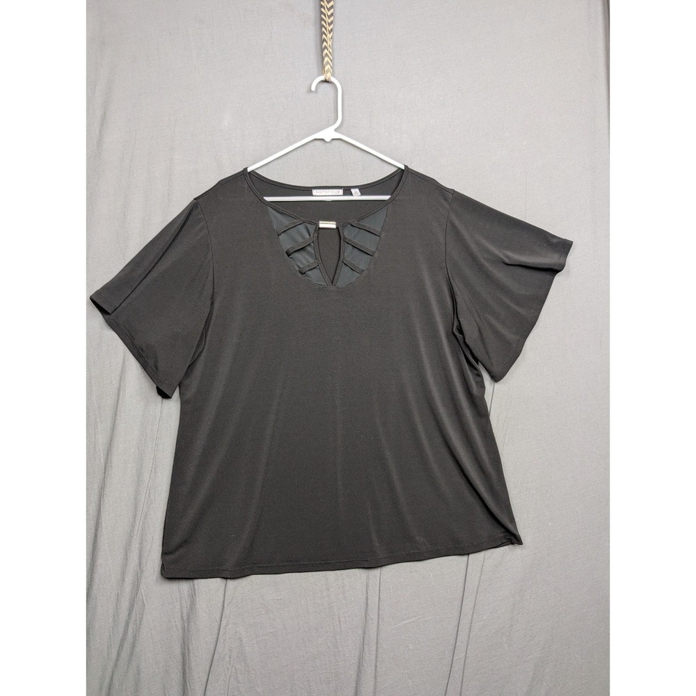 Notations Woman Black Top Short Sleeve Size 2X Blouse Dressy